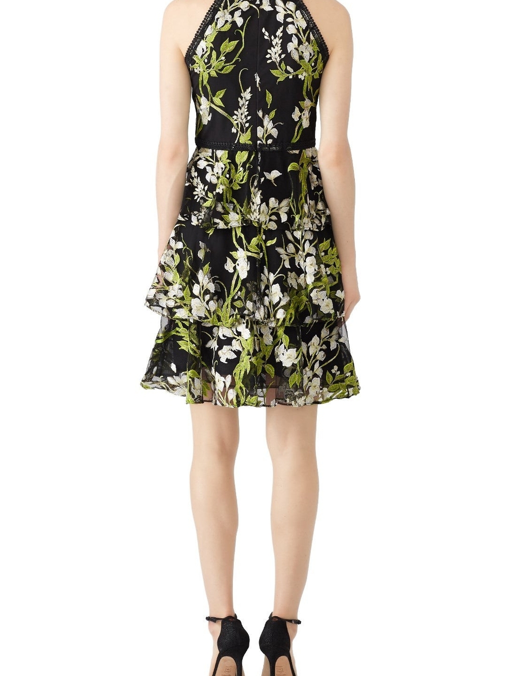 Marchesa Notte Black Floral Tiered Dress - Picture 3 of 4